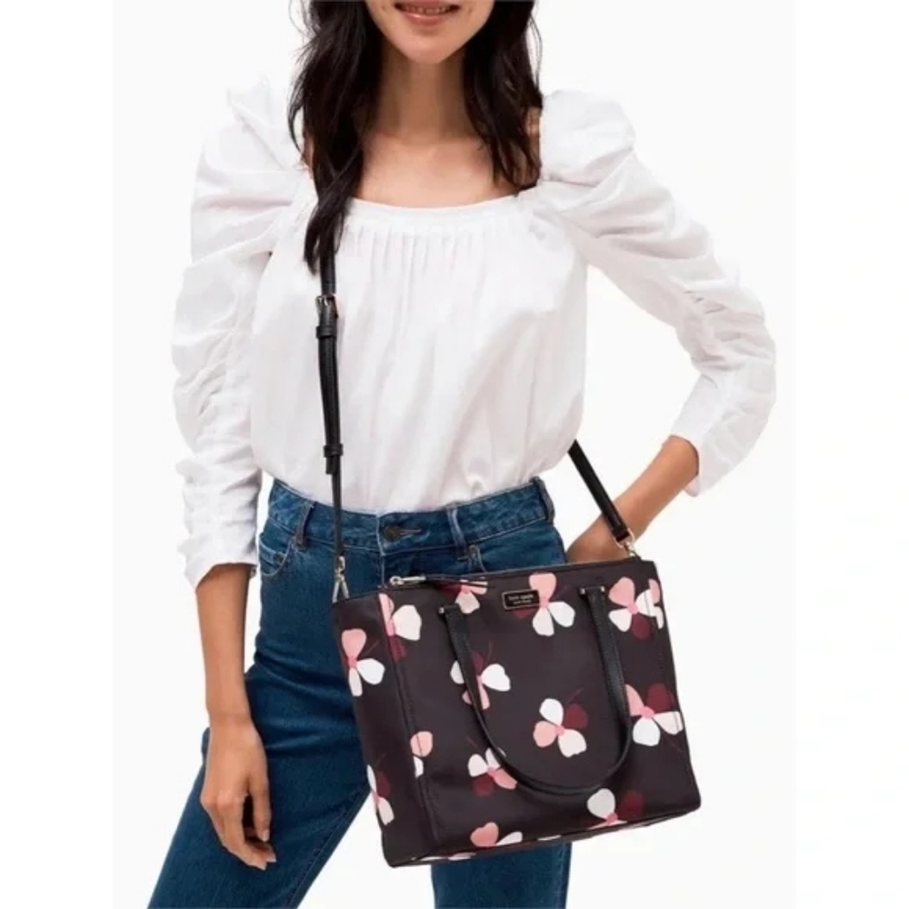 SALE 🎉 Kate Spade Dawn Dusk Buds Medium Satchel Black Floral Women's Bag - Picture 3 of 8